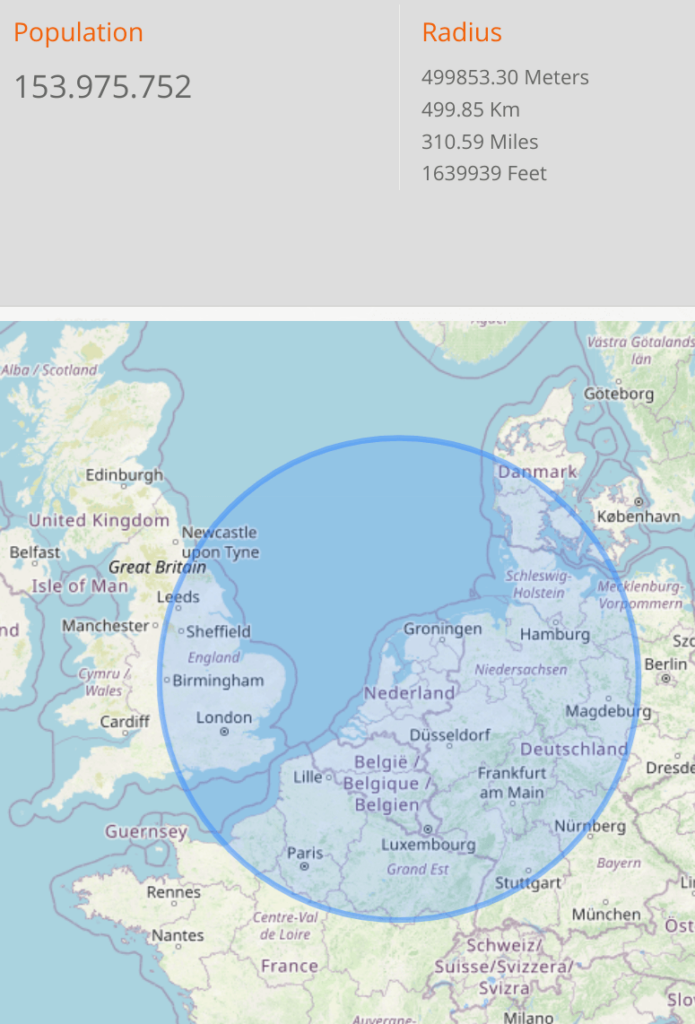 Netherlands radius 500 km